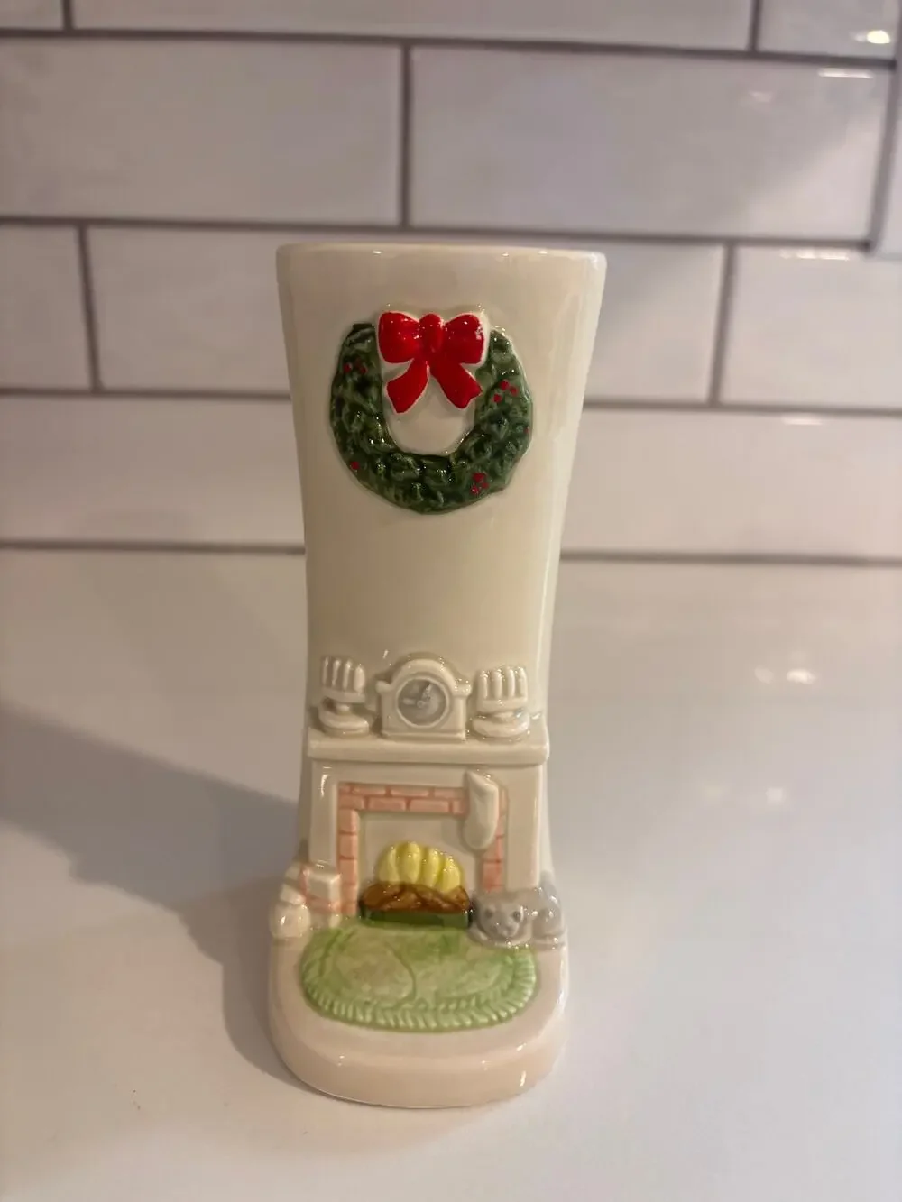 Vintage Gibson Greeting Cards, Inc. Ceramic Christmas Chimney Bud Vase
